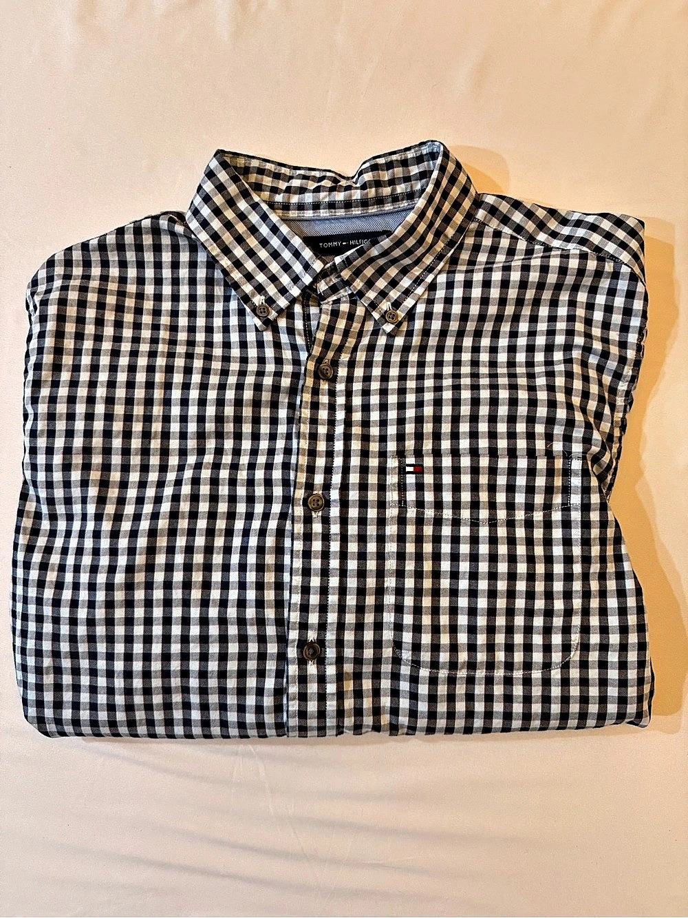 Tommy Hilfiger Regular Fit Gingham Oxford Shirt Blue & White Medium